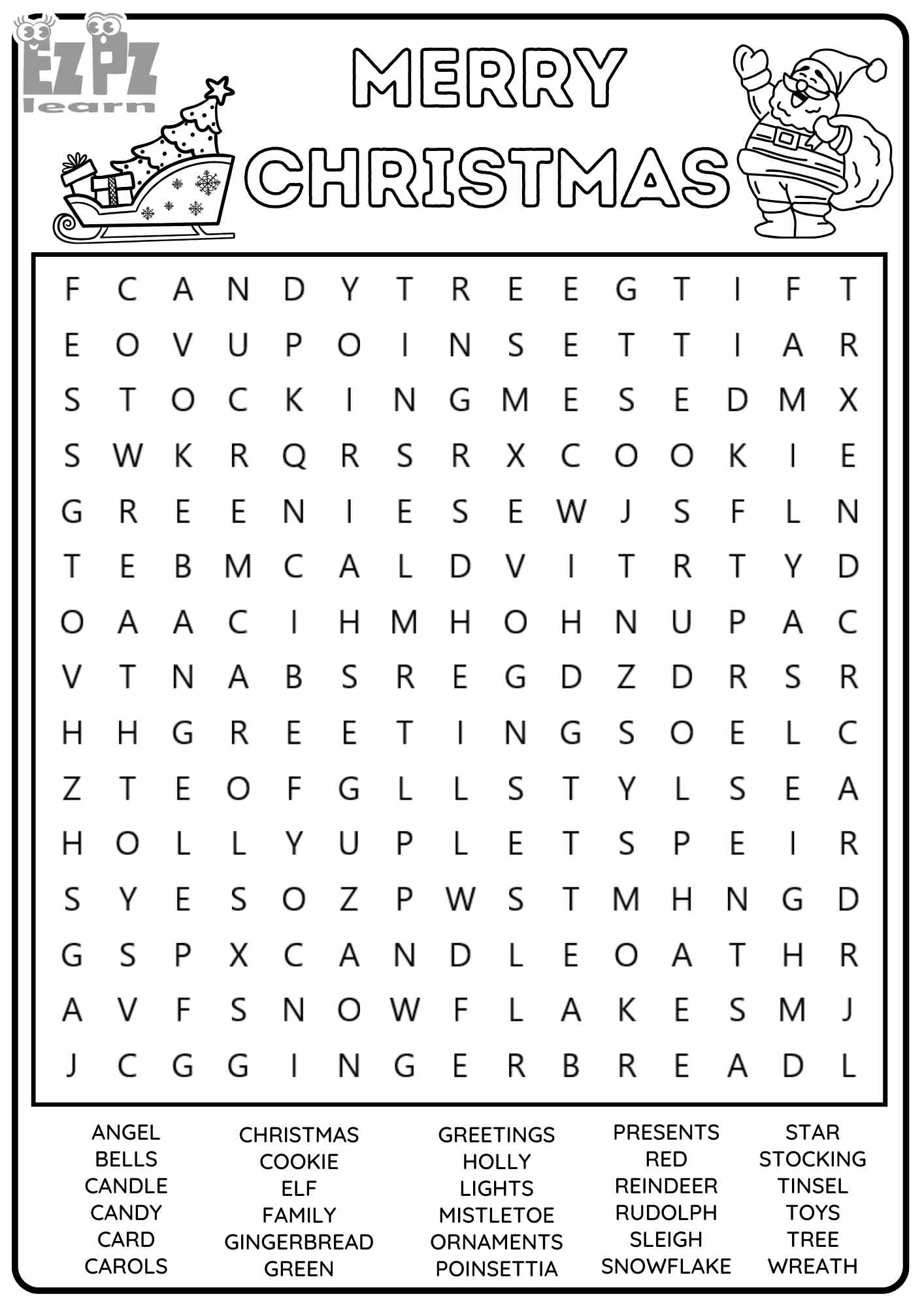 Christmas Holiday Vocabulary Word Search 30 Words - Ezpzlearn.com